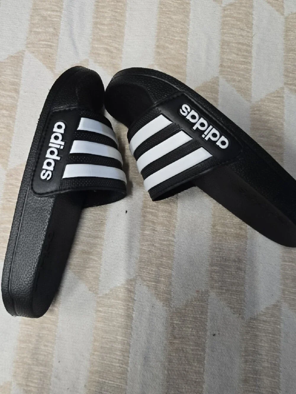 adidas Kids Black and White Slide Sandals - Three-Stripe Design